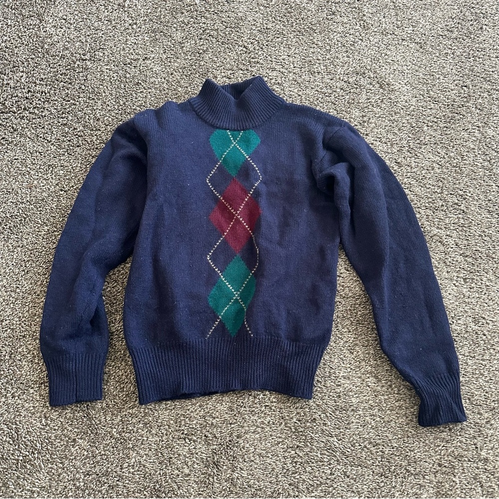 VINTAGE RETRO Navy blue wool argyle sweater